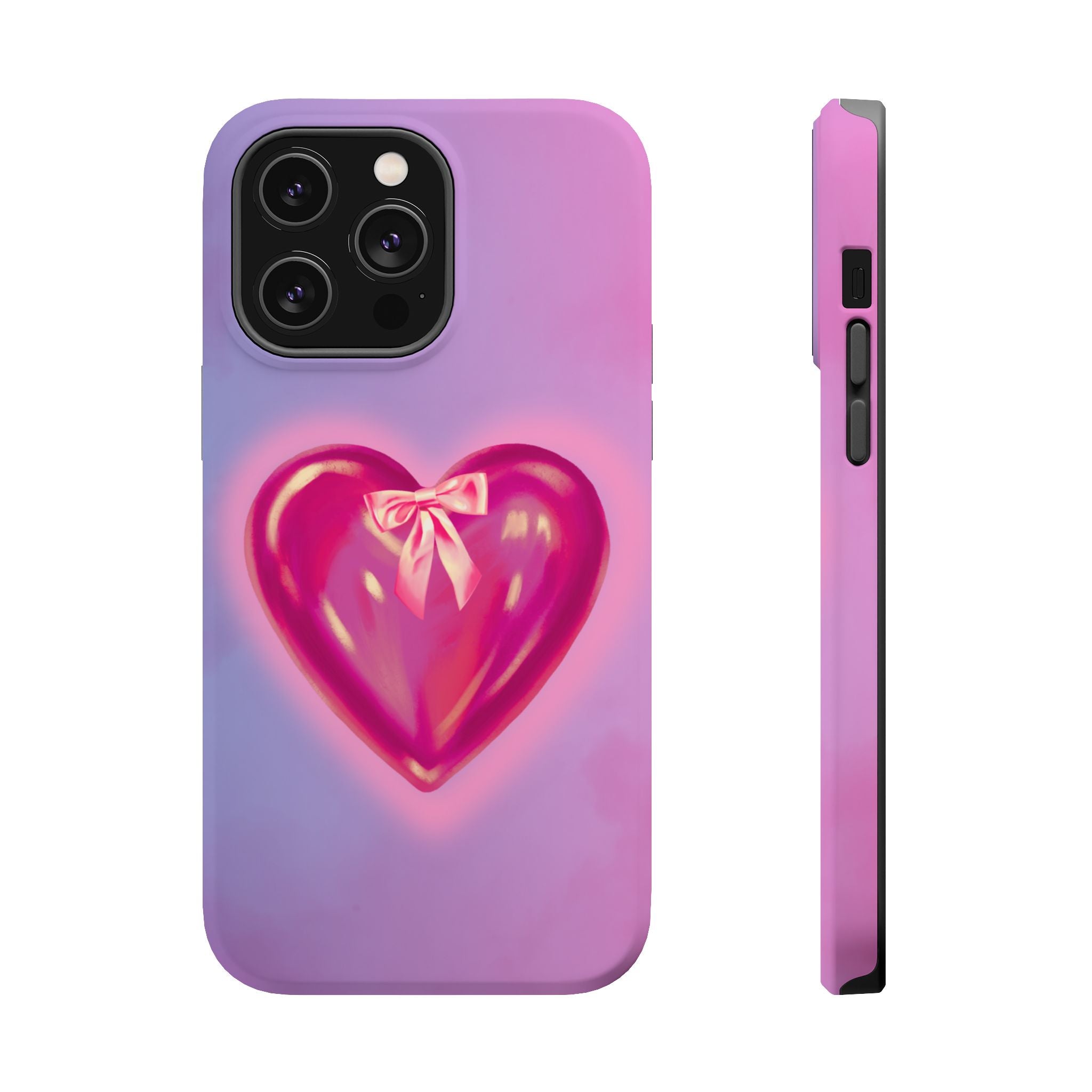 Magnetic Impact-Resistant Case — Pink Shiny Heart Phone Cover