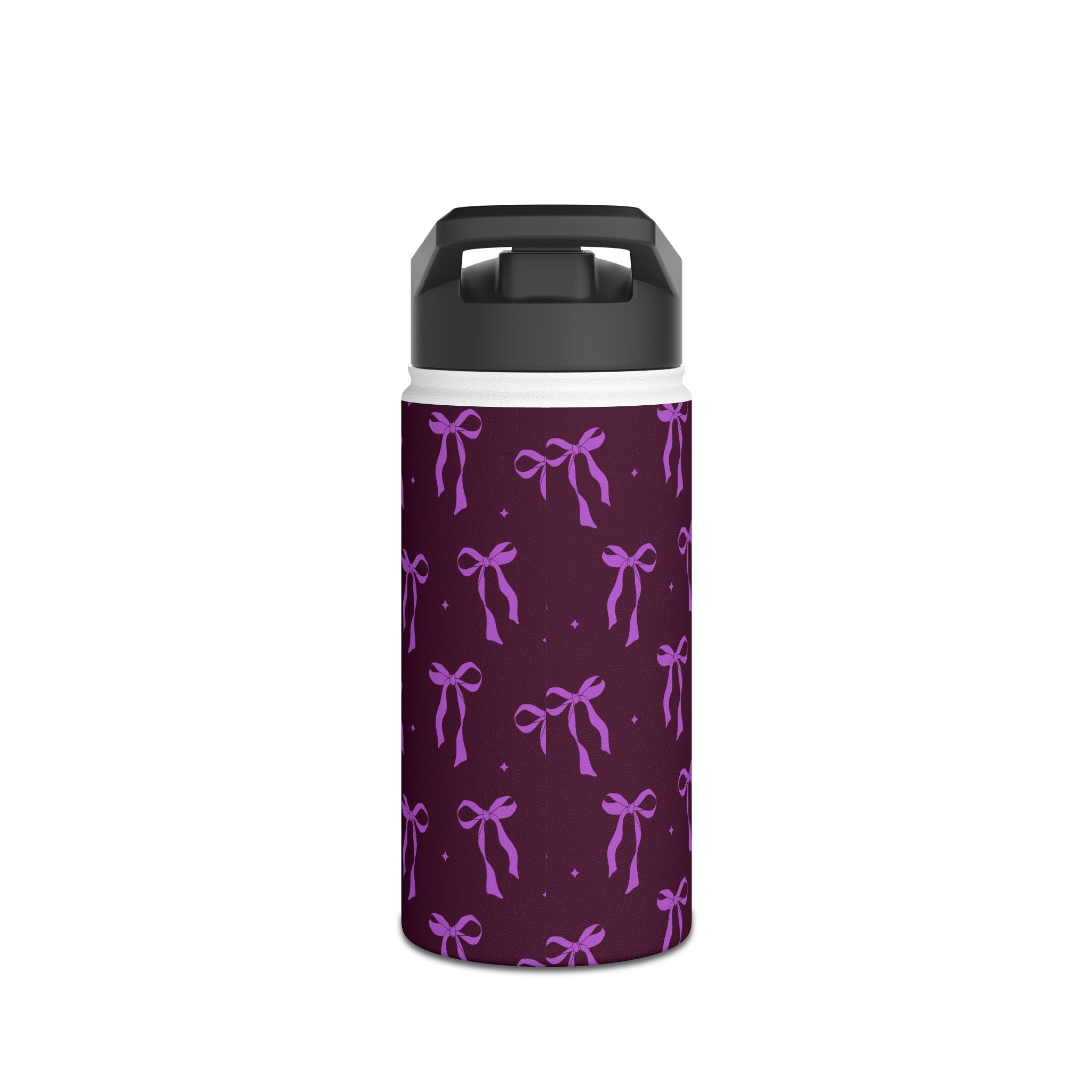 Purple Bow Pattern Stainless Steel Water Bottle — Floral Ribbon Design