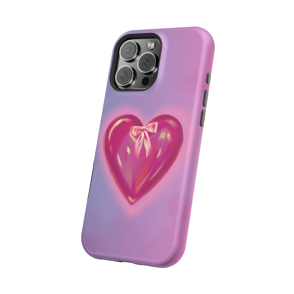 Magnetic Impact-Resistant Case — Pink Shiny Heart Phone Cover