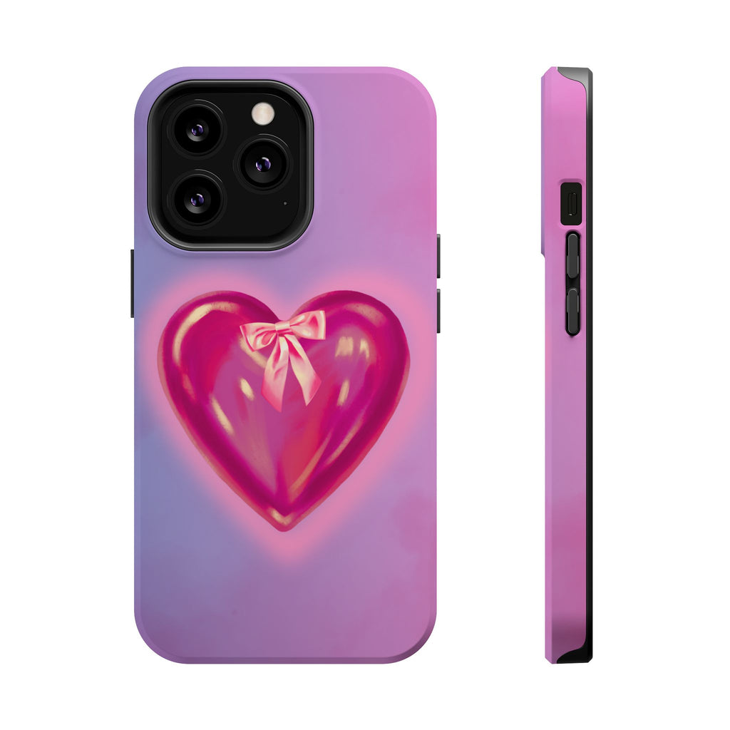 Magnetic Impact-Resistant Case — Pink Shiny Heart Phone Cover