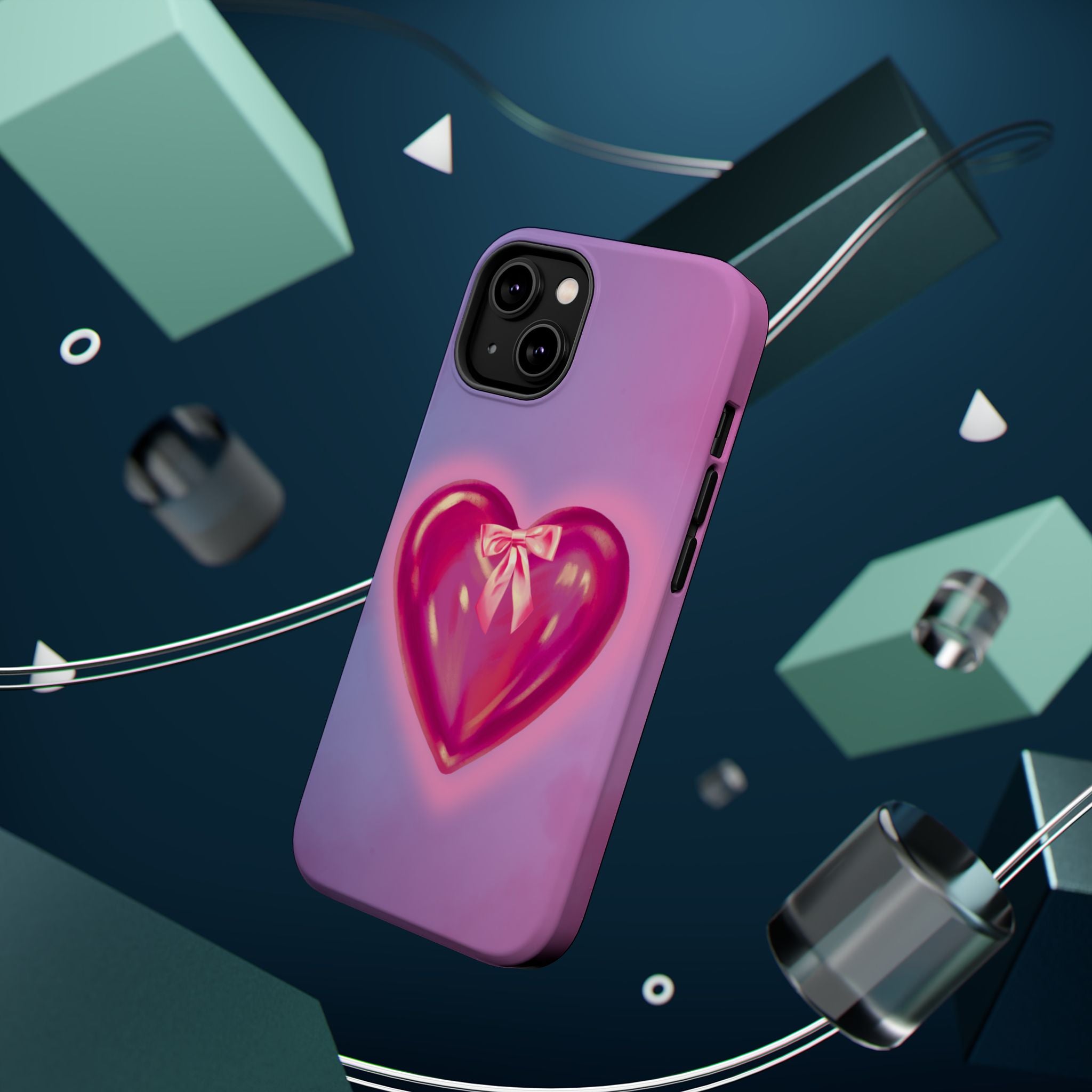 Magnetic Impact-Resistant Case — Pink Shiny Heart Phone Cover