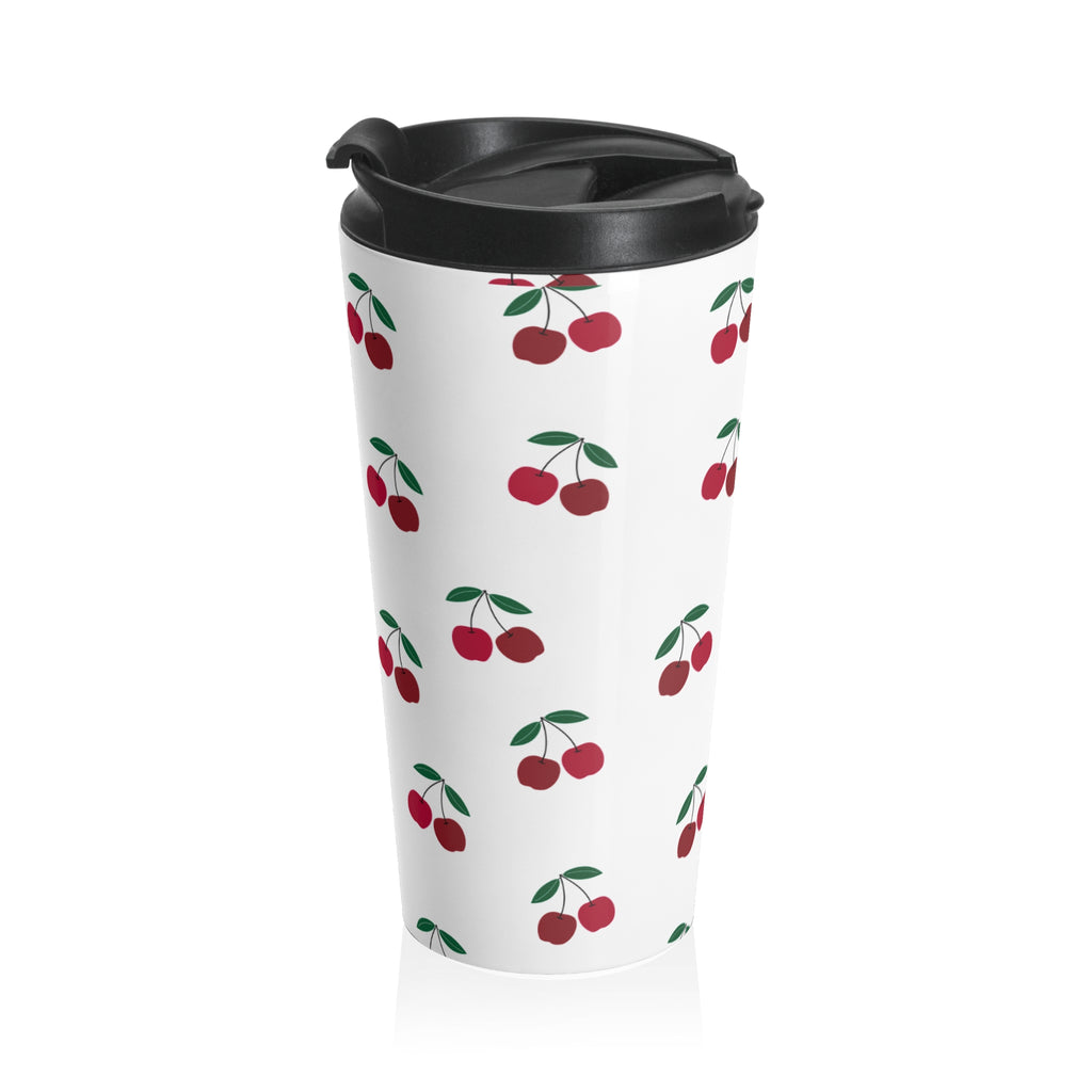 Cherry Pattern Stainless Steel Travel Mug — Retro Red Cherry Drink Tumbler
