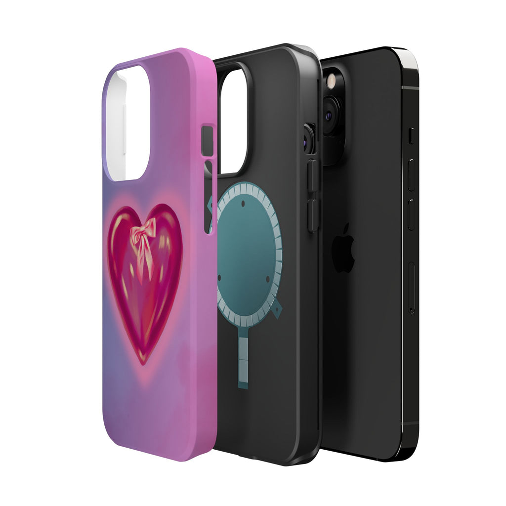 Magnetic Impact-Resistant Case — Pink Shiny Heart Phone Cover