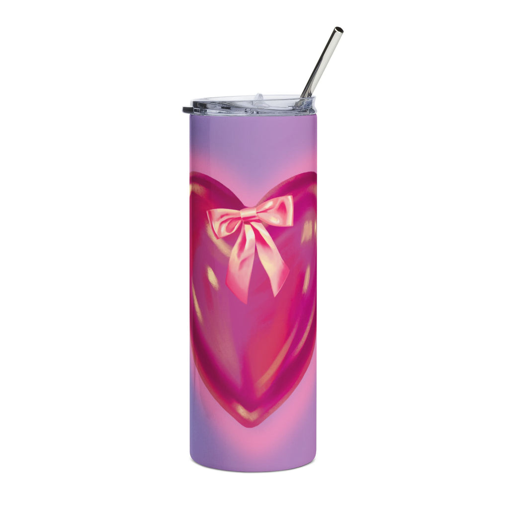 20oz Heart Bow Tumbler — Pink Ribbon Heart Stainless Steel Travel Cup