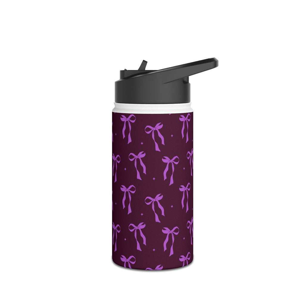 Purple Bow Pattern Stainless Steel Water Bottle — Floral Ribbon Design