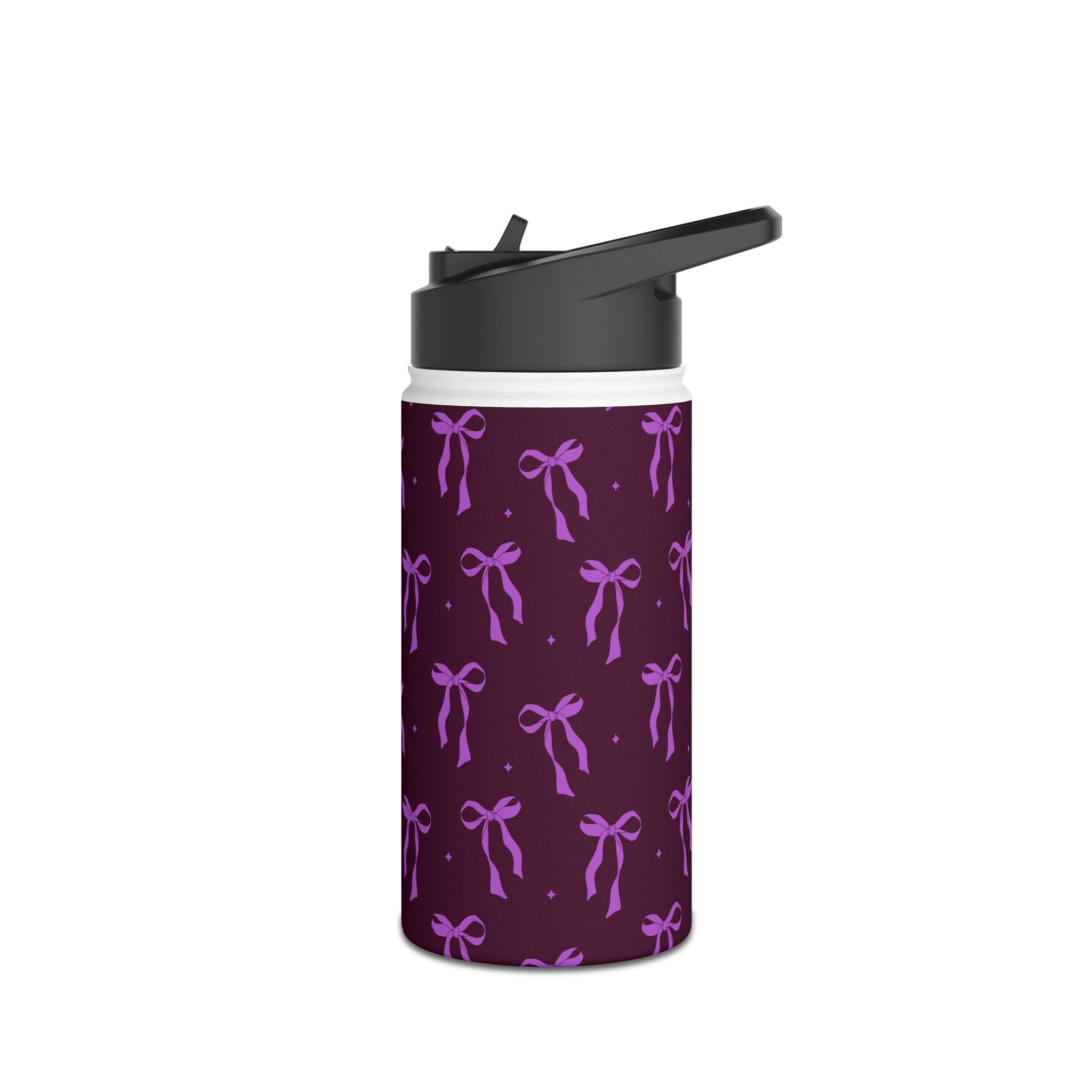 Purple Bow Pattern Stainless Steel Water Bottle — Floral Ribbon Design